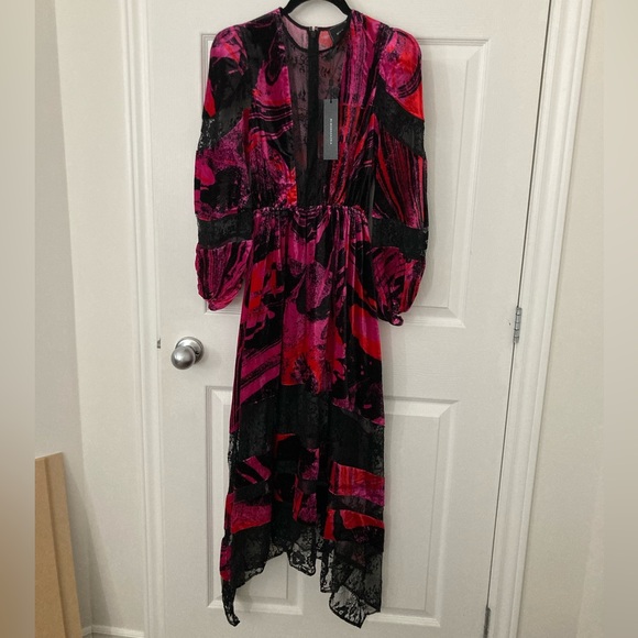 NWT BCBGMaxazria Cecilia Velvet Lace Dress Marble Magenta - Picture 11 of 12